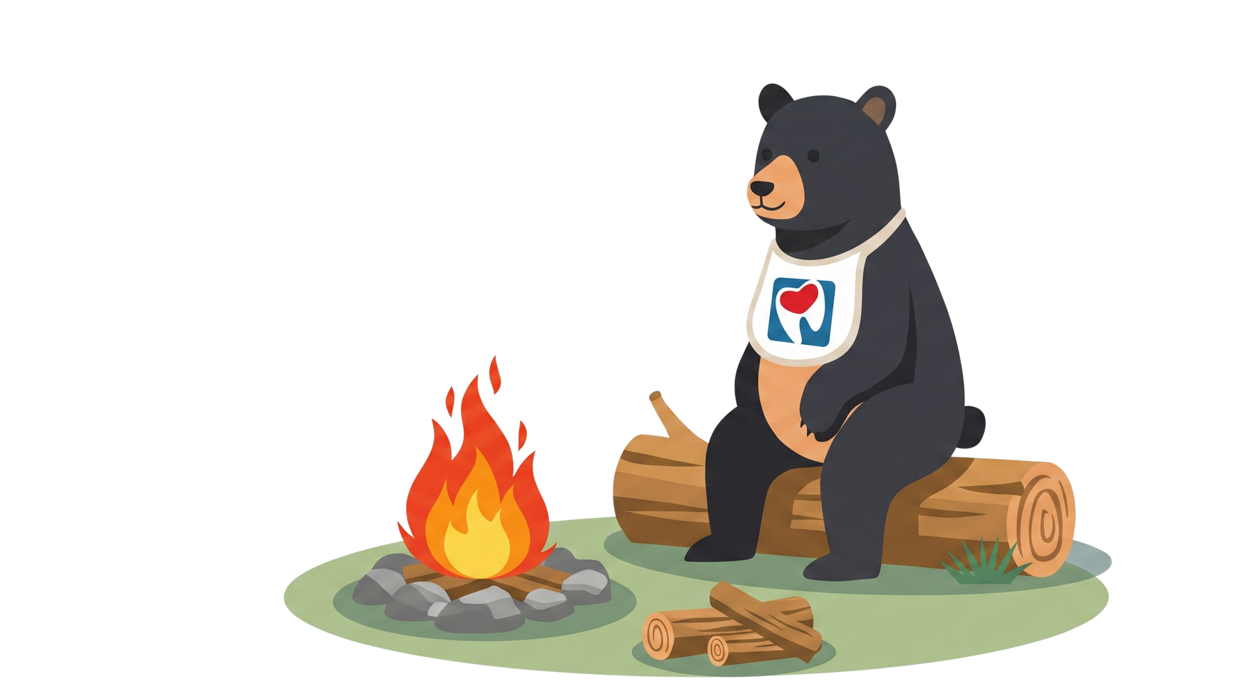 Bear camping by a campfire